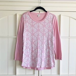 ✨ J.Crew Pink Top W/Lace Overlay